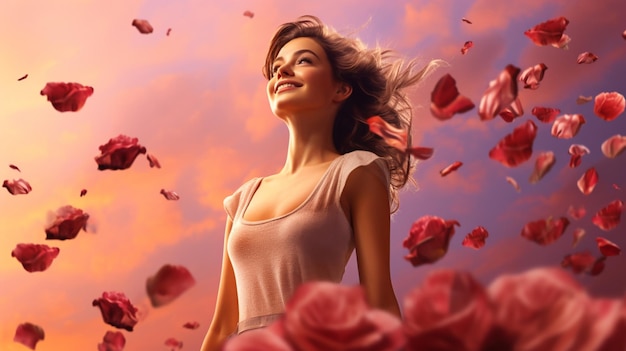 Фото Счастливая девушка стоит на розовом фоне