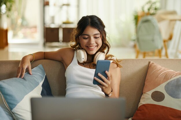 Happy Girl Texting Friends