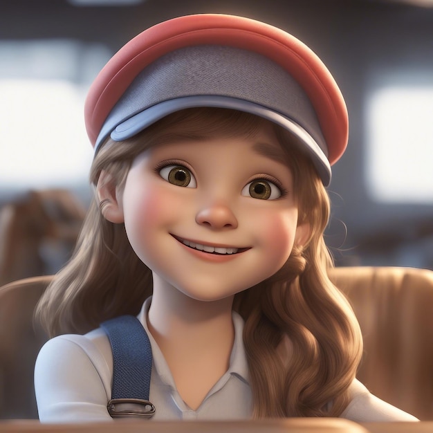 Happy girl wears cap cartoon character generated by AI