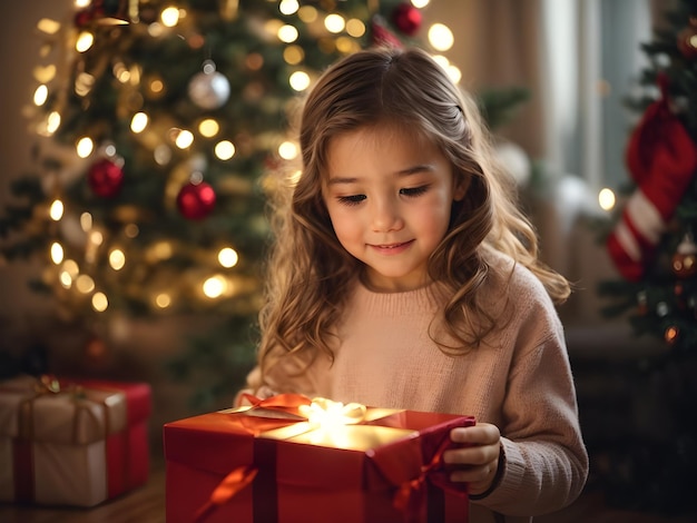 Happy girl with christmas gift