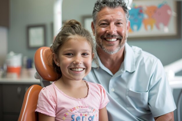 Foto ragazza felice con il dentista dopo il controllo in clinica