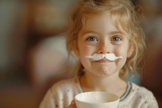 Foto una ragazza felice con i baffi di latte celebra la giornata mondiale del latte