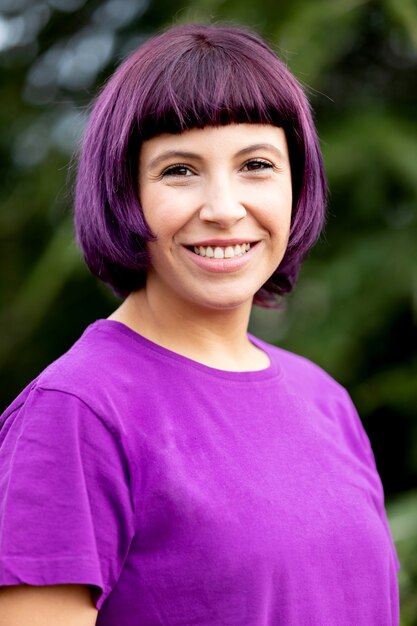 Happy girl with purple hair