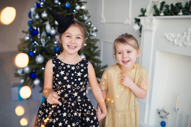 happy girls having fun on christmas time