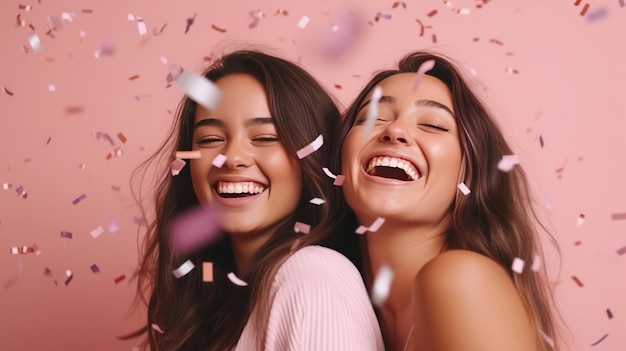 Happy girls with confetti Illustration AI GenerativexA