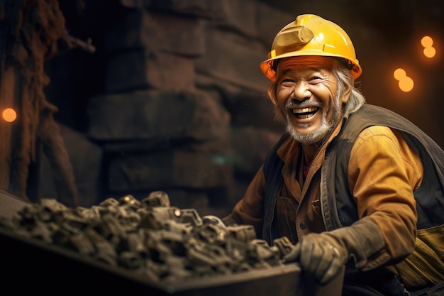 Happy of gold mine workers in gold mine Generate Ai