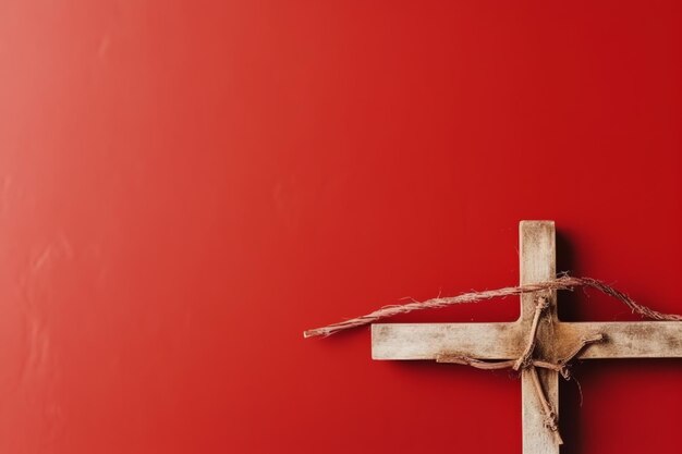 Foto felice concetto di celebrazione del venerdì santo con corona di spine croce cristiana della bibbia e spazio per la copia