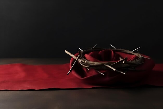 Happy good friday celebration concept with crown of thorns bible christian cross and copy space