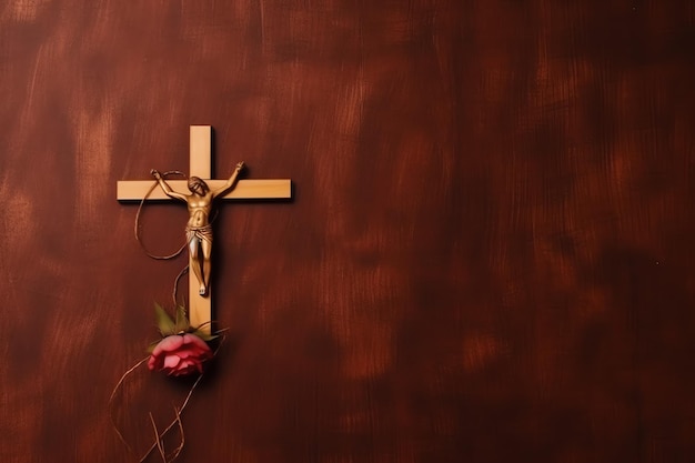 Happy good friday celebration concept with crown of thorns bible christian cross and copy space