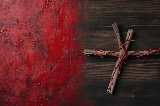 Happy good friday celebration concept with crown of thorns bible christian cross and copy space