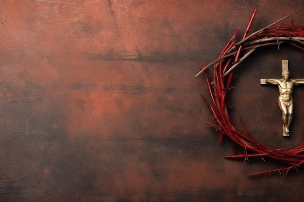 Happy good friday celebration concept with crown of thorns bible christian cross and copy space