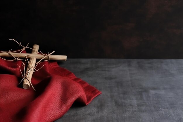 Photo happy good friday celebration concept with crown of thorns bible christian cross and copy space