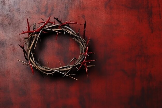 Photo happy good friday celebration concept with crown of thorns bible christian cross and copy space