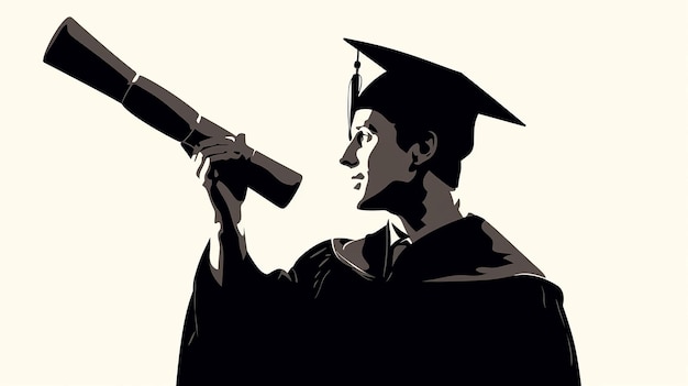 Photo happy graduate silhouette vector black on white