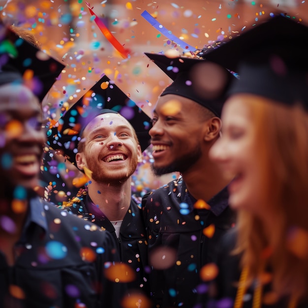 Happy Graduates Throwing Confetti in the Air