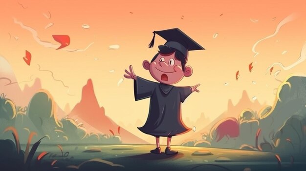 Photo happy graduating students cartoon people characters isolated illustration composition with celebrating people