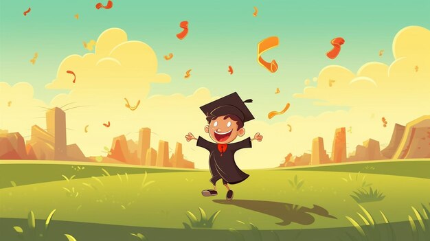 Photo happy graduating students cartoon people characters isolated illustration composition with celebrating people