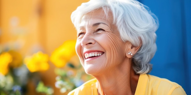 Happy grandmother on a bright background