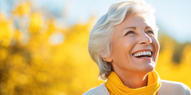 Happy grandmother on a bright background