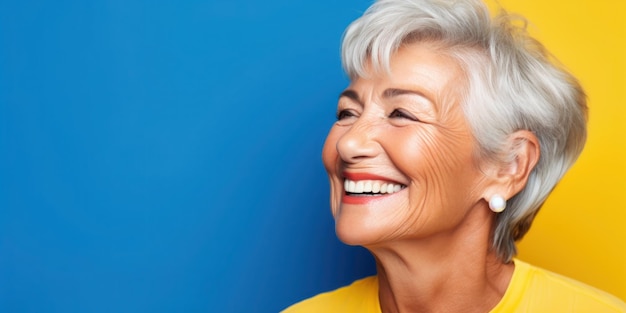 Happy grandmother on a bright background