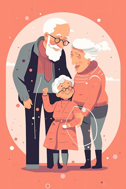 Happy grandparents day, clean line art, flat valantine love style AI Generated