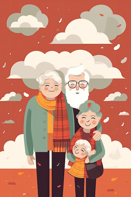 Happy grandparents day, clean line art, flat valantine love style AI Generated