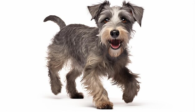 Happy grey dog front view isolated