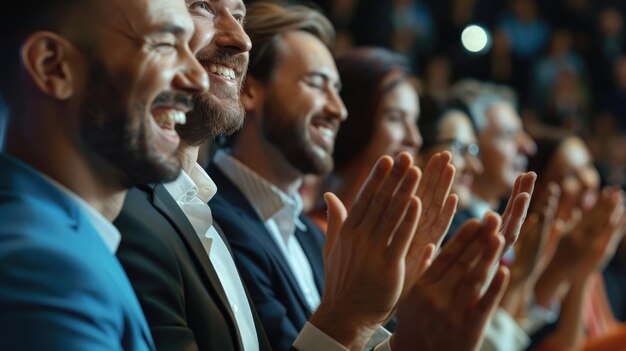 Photo a happy group of businesspeople attending a session generative ai