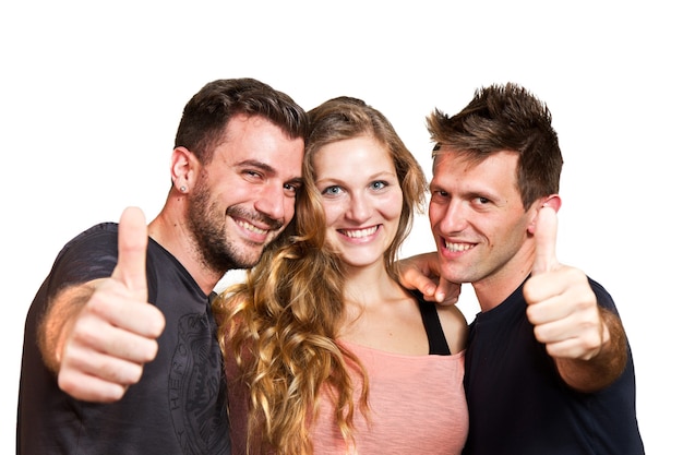 Happy group of friends isolated over white