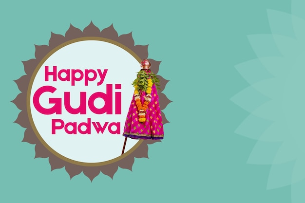 Happy Gudhi Padva greeting card. Traditional festival of new year for Marathi Hindus.