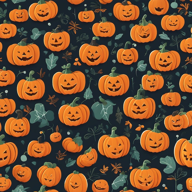 Happy Halloween-achtergrond met geesten en pompoenen Groepsillustratie AI gegenereerd