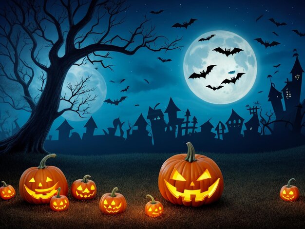 Happy Halloween background illustration with Blue sky and trees