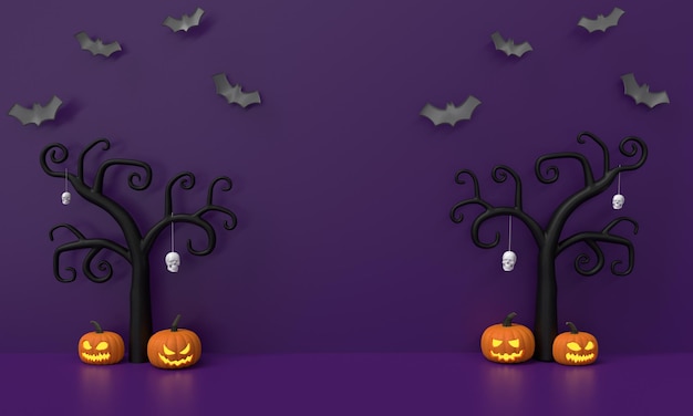 Счастливый Хэллоуин фон тыква летучая мышь дерево мертвый страшный череп призрак фиолетовый фиолетовой цвет фон ва
