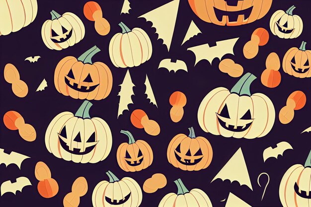 Photo happy halloween background pumpkins faces pattern illustration