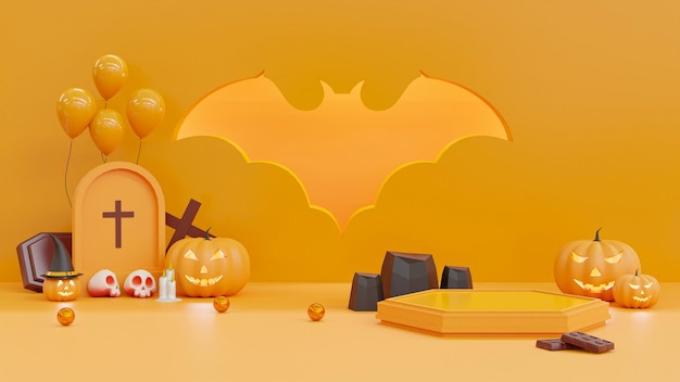 Happy halloween background scene in realistic 3d rendering