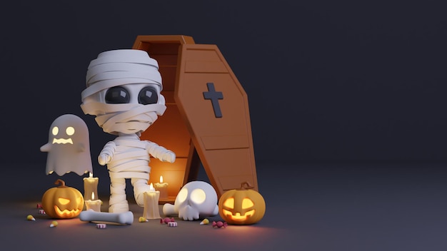 Счастливый хэллоуин фон с зомби тыквы призрак и украшения хэллоуина 3D рендеринг