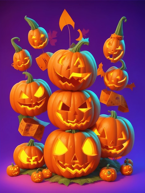 Happy Halloween banner or party invitation background with ghosts and pumpkins AI generated