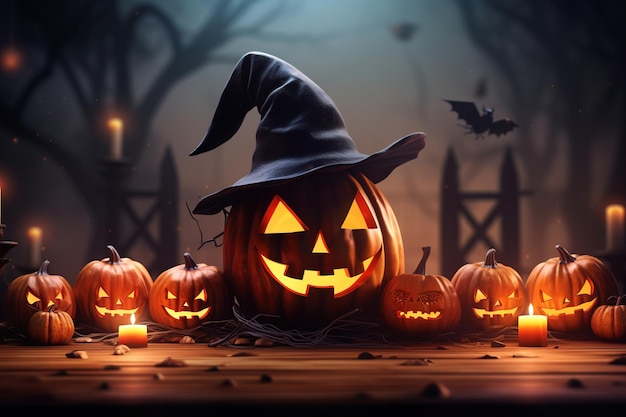 Happy Halloween Banner Slighly out of focus clean background Generative Ai