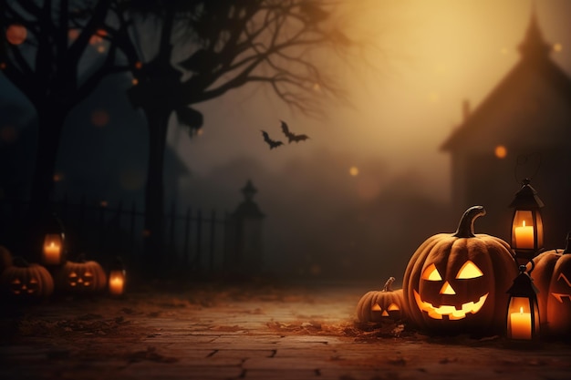 Happy Halloween Banner Slighly out of focus clean background Generative Ai