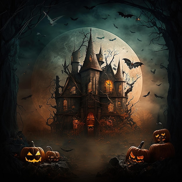 Happy Halloween banner template with halloween pumpkin and Halloween Elements Ai Generated