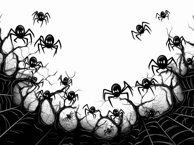 Photo happy halloween banner with black spiders and spiders s