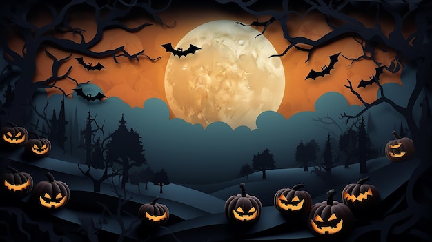 Happy Halloween Banner with Pumpkins Spooky Celebration and Spooky Decorations Set the Haunted Scene generated ai