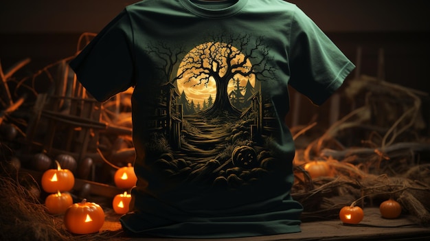 Happy Halloween Celebration Tshirt Mockup Gloed in het donkere ontwerp maanlicht