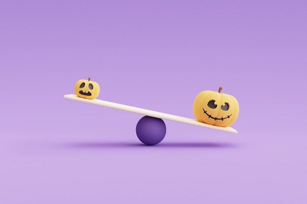 Happy Halloween concept, pompoenen karakter op paarse background.3d rendering.