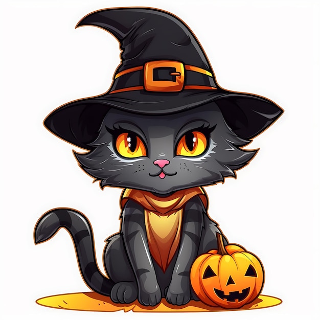 幸せなハロウィーンのかわいい漫画猫カボチャのハロウィーン クリップアート分離されたシンプルなハロウィーンの背景