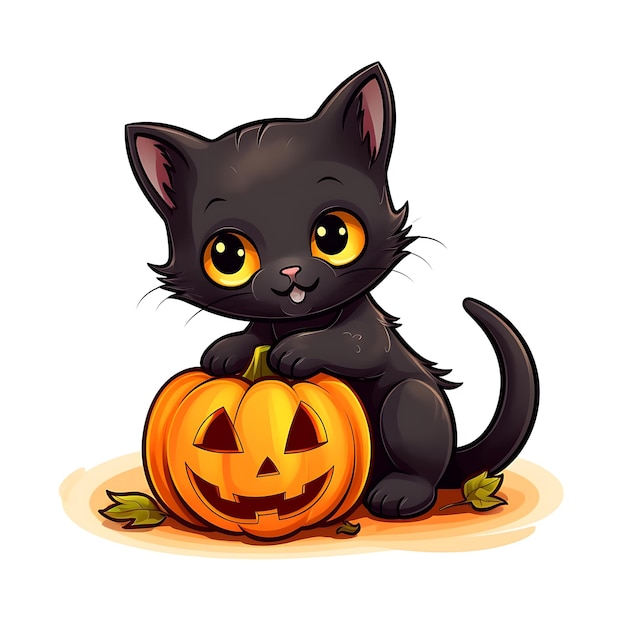 Photo happy halloween cute cartoon cat pumpkin halloween clipart isolated simple halloween background