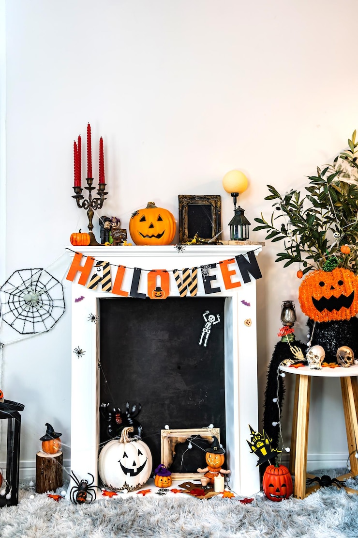 Happy Halloween decoration at home Trick or treat in autumn season Scary and dark symbol at night