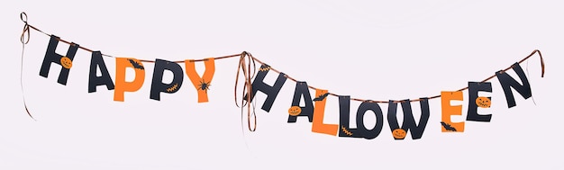 Photo happy halloween decoration on white background. holiday, spook concept