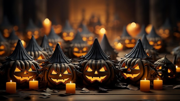 Happy Halloween Festive background with pumpkin with cut scary smile and dark moon light