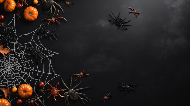 Happy halloween flat lay mockup with spiders